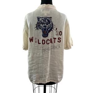 Ouigi Theodore x Sun Stone Beige Hawaiian Top Linen Wildcats Button-Up Large L